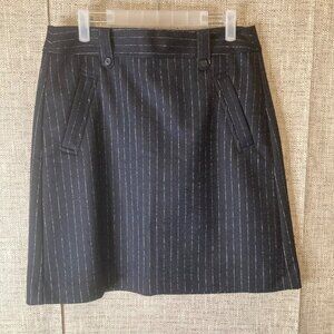 Loft Straight Skirt Size 8 Navy Vertical Lines Wool Blend Welt Pocket Belt Loop